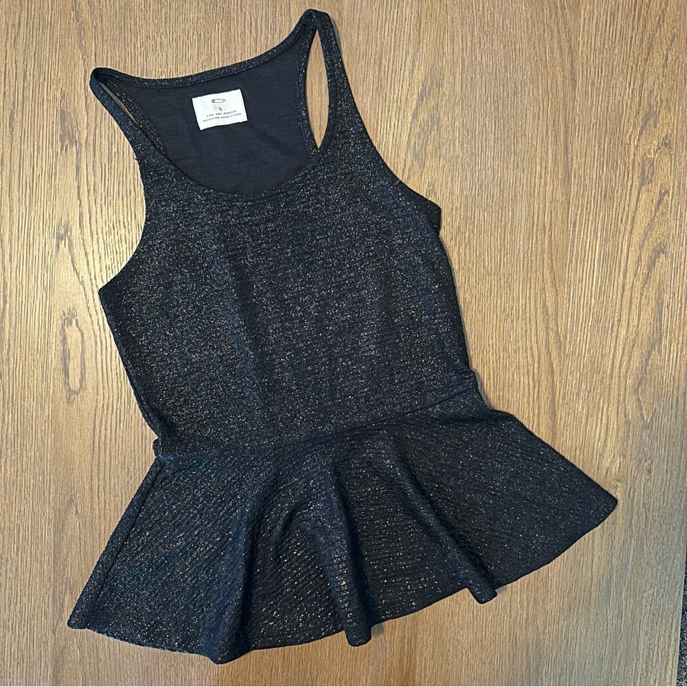 Urban Outfitters Black & Gold Shimmery Peplum Tank Top
